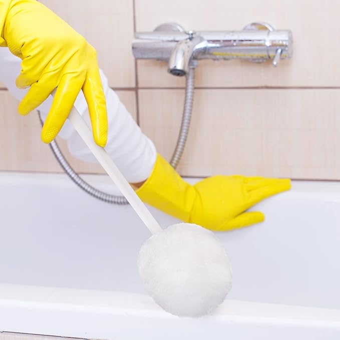 Eaasty Toilet Bowl Brush with Long Plastic Handle Bulk Disposable White Soft Swab Toilet Bowl Cleaners Mop with Silk Cotton Brush for Bathroom 11 x 4.3 Inch(12 Pack)