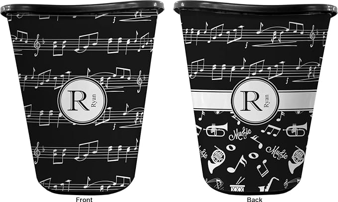 RNK Shops Personalized Musical Notes Waste Basket - Double Sided (Black)