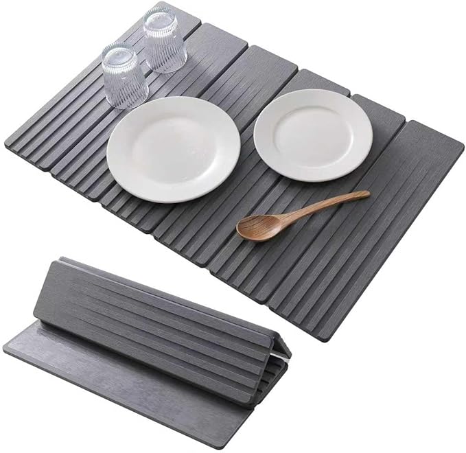 Stone Dish Drying Mat - Foldable Quick-Drying Diatomaceous Earth Anti-Slip Mat for Kitchen Counter Absorbent &amp Eco-Friendly Drying Mat Kitchen Counter