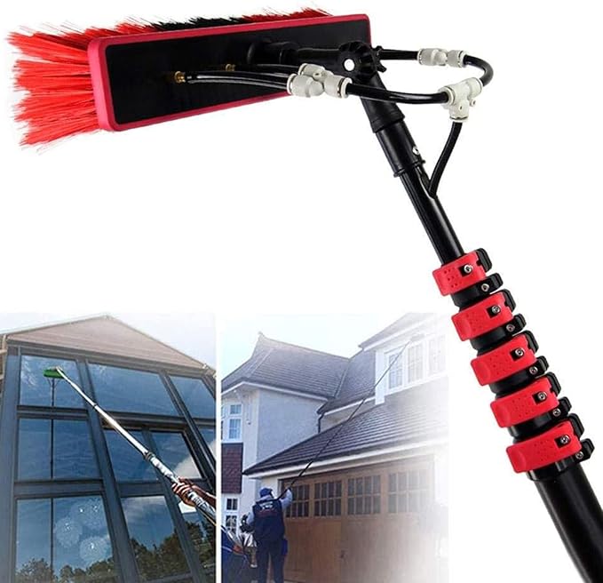 Water Fed Pole Kit Water Fed Brush Water Fed Cleaning System Aluminum Outdoor Window Cleaner with Hose Cleaning Tool for Window Glass Solar Panel55cmbrush-18FT/5.4M55cmbrush-18FT/5.4M