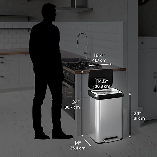 iTouchless SoftStep EXP 13.2 Gallon Step Pedal Trash Can Recycling Bin with Odor Filter Stainless Dent-Proof Plastic Lid Garbage Trashcan 50 Liter Bedroom Living Room Garage Home Office Wastebasket