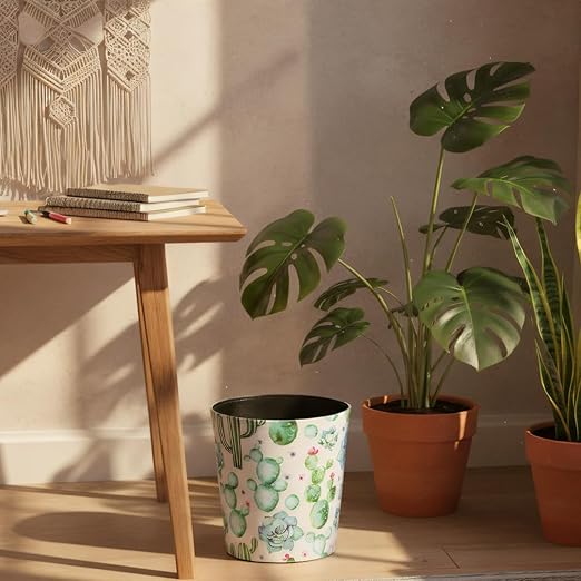 PU Leather Small Trash Can Wastebasket Round Garbage Container Basket for Bathrooms Laundry Room Kitchens Offices Kids Rooms BedroomsDormsHome Decorative Art Bin 2.9 Gallon(Floral Breeze)