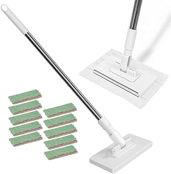 Disposable Dust Mop with Reusable Cloths mop desechable para el polvo con PañOs Reutilizables 39in Long Handle Retractable Gap Dust Cleaner with Locking Head for Clean (Mini Mop + 10 Cloths)