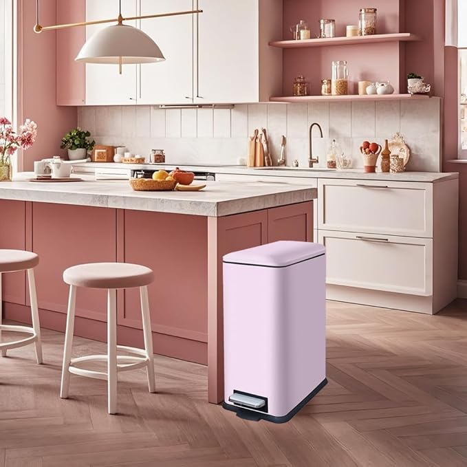 8 Gallon Step Trash Can with Soft Close Lid 30L Stainless Steel Garbage Can Fingerprint Resistant with Removal Inner Bucket Pink Trash Can for Home Kitchen Laundry Room Office Bathroom