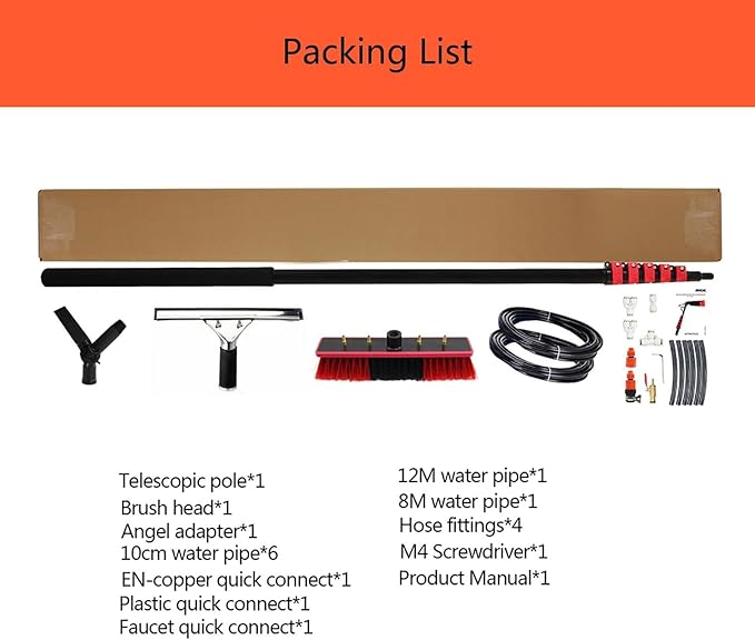 Solar Panel Cleaning Kit - 12ft Water Fed Rod Window Washing Brush Roof Glass Cleaner Tool for Efficient Solar Panel Maintenance and Window Cleaning