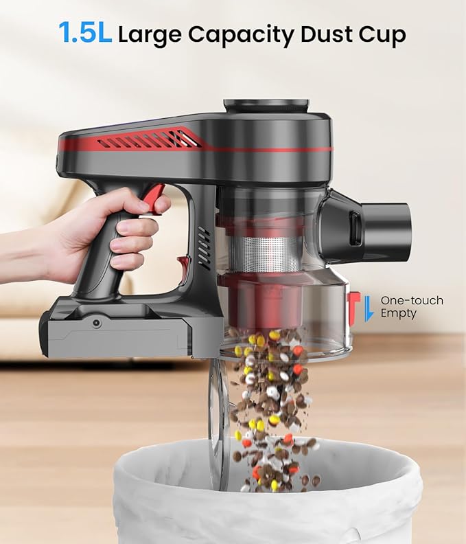 Cordless Vacuum Cleaner Stick Vacuum with Powerful Suction 45Mins Runtime Vacuum Cleaners for Home Anti-tangle and 1.5L Dust Cup 6 in 1 Lightweight Vacuum for Hardwood Floor Carpet Pet Hair