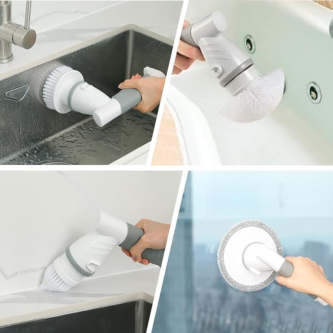 LANMU Electric Scrubber Sponge Wand Compatible with Scrub Daddy/Mommy Sponges Cordless Power Spin Brush with Comfortable Handle 5 Replaceable Heads for Cleaning Oven Stove Sink Shower Bathtub