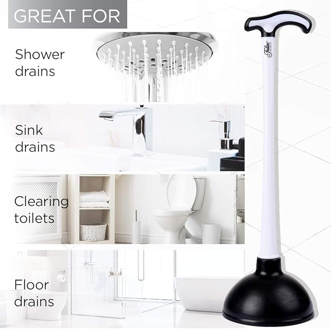 Fuller Brush Bowl Brush &amp Plunger in Caddy Set– 16-Inch Long Handle Brush – Pistol Grip Rubberized Plunger Wide Base Caddy Bathroom Rim Trap Cleaner (Pack of 1)