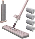Lazy Person's Self-Washing 360 Rotatable Adjustable Hands-Free Flat Floor Mop - Wet &amp Dry Microfiber Mops for Floor Cleaning (With 4 Cloth 38*12CM)
