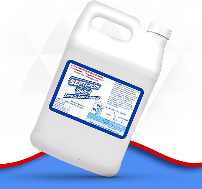 Septi-Flow Shock | Septic Drainfield Repair Solution Clears Leach Fields Dissolves Hardened Deadpan Soil Complete Treatment One Gallon - 128 Fl Oz (Pack of 4) - Drain Field Treatment