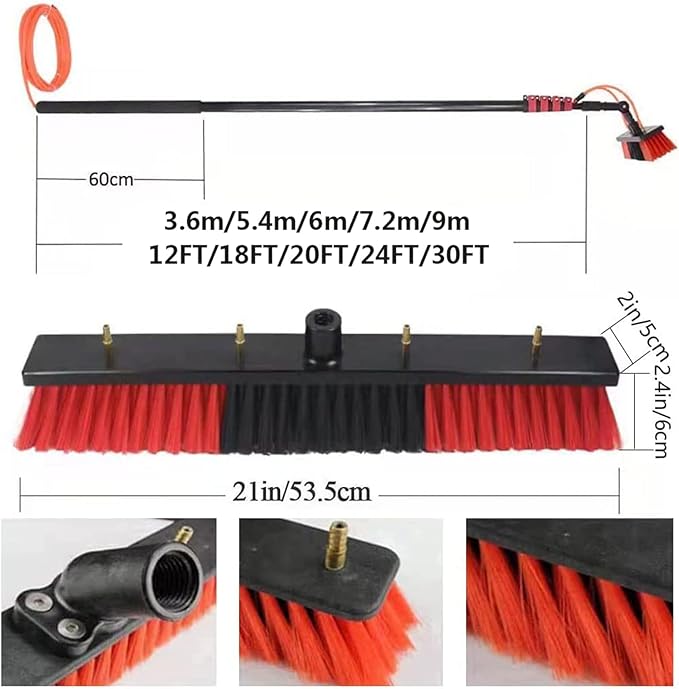 Water Fed Telescopic Washing Brush Window Glass Wall Cleaning Extension Pole Extendable Cleaner Brush Tools for Cleaning Photovoltaic Panel Conservatory Roof