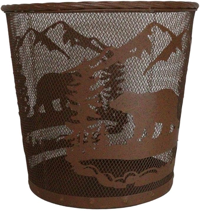 Ebros Rustic Black Bears Roaming Pine Trees Forest by The Mountains Rust Finish Metal Wire Waste Basket Bin 13 Wide Bear Home and Bathroom Accent Western Country Cabin Lodge Decorative Trash Can