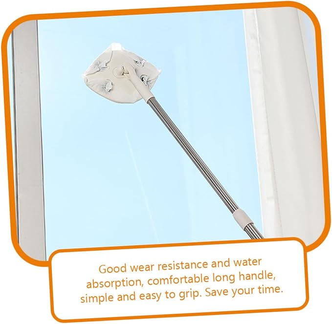 VILLCASE Retractable Dust Mop with Face Towel Replacement Long Handle Dry Floor Cleaning Mop White Triangle for Convenient Household Cleaning