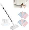 Snap Grip Mini Mop Lazy Mops with One-Click Cloth Change Locking Head with Sweeping Cloths for Wet &amp Dry Cleaning Long Handle Stick for Multi-Surface Cleaning(White 1 mop 10 Cloth)