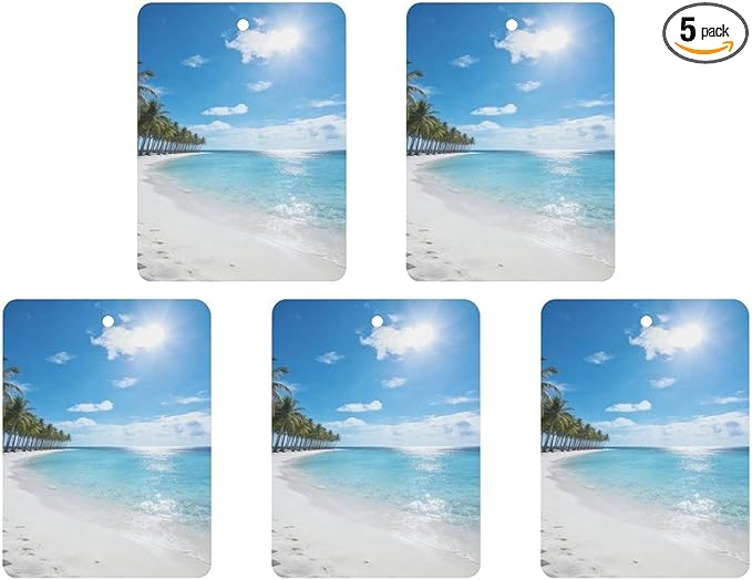 5PCS Car Air Freshener Hanging Personalized Double Sided White Sand Beach Car Fresheners Long Lasting New Cars Scents Cute Automotive Freshies for Closets Drawers (tea)