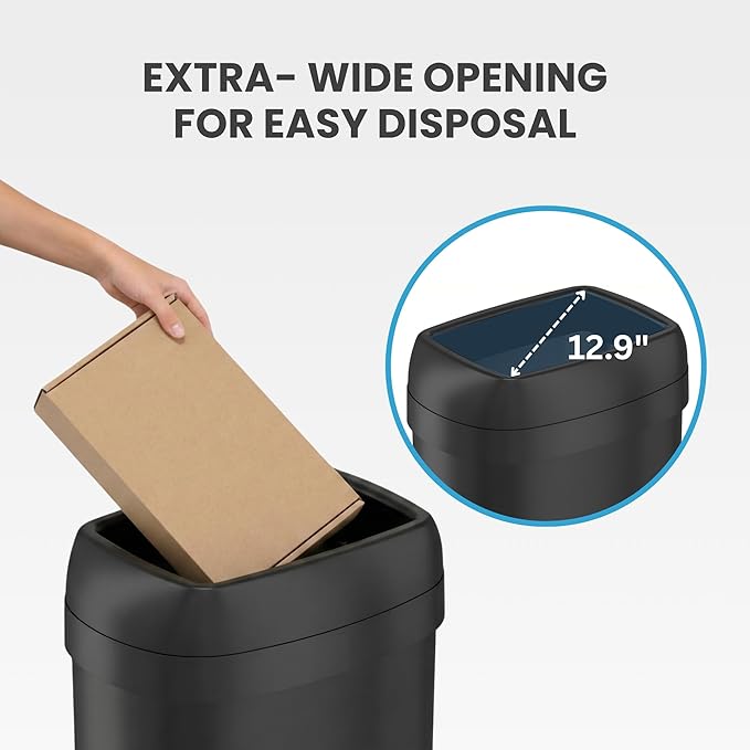 iTouchless 16 Gallon / 61 Liter Open Top Kitchen Trash Can &amp Recycle Bin Matte Black Stainless Steel Commercial Grade Garbage Bin with Dual Odor Filters for Office Garage Restaurant and Home