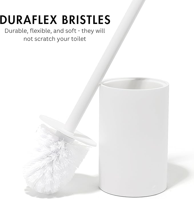 Matte White Toilet Bowl Brush for Bathroom with Holder - Bathroom Cleaner Scrubber with Sleek Design Sturdy and Durable Bristles