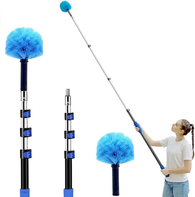 20 Foot Cobweb Duster with Extension Pole 2 PCS Webster Cobweb Duster for High Ceilings/Corners Spider Web Brush with Pole for Outdoor &amp Indoor Web Cleaning Outdoor Cobweb Brush Kit by MAYKI