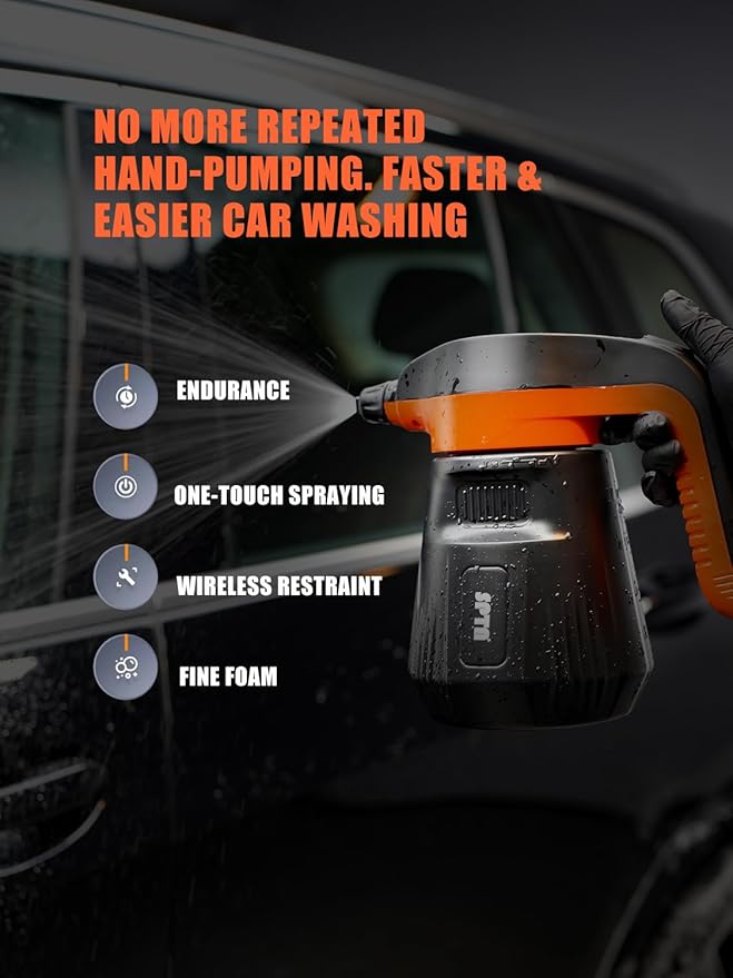 SPTA Pressure Foam Sprayer 2.25L/76 oz Electric Pressurized Soap Sprayer Car Foam Sprayer Cordless Pump Sprayer Car Wash Pressure Washer Foamer with 500ML Shampoo for Detailing