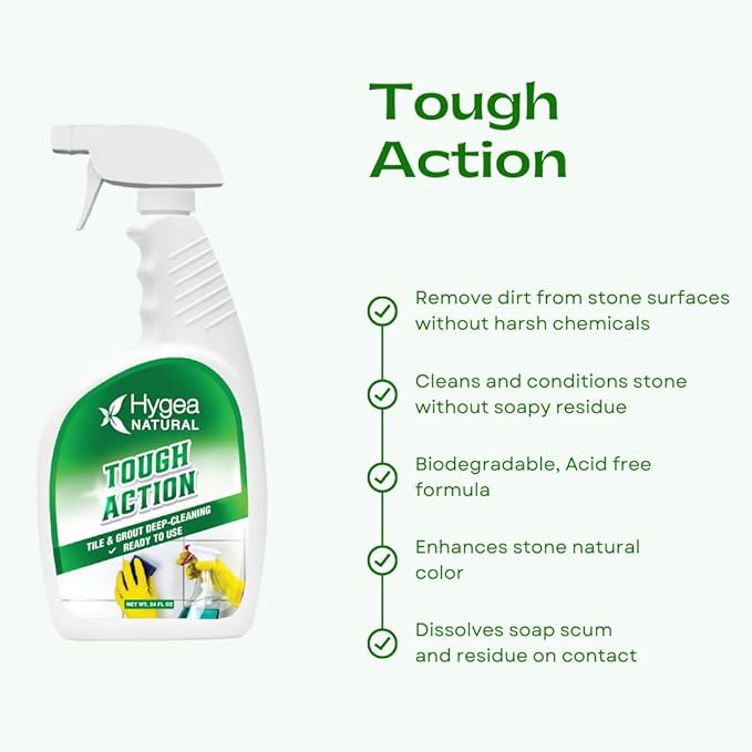 Hygea Natural Tough Action Tile &amp Grout Deep Cleaning Spray 24oz + Citrus Sparkle Heavy Duty Degreaser &amp All Purpose Cleaner 24oz Bundle - Removes Dirt &amp Scum without Harsh Chemicals