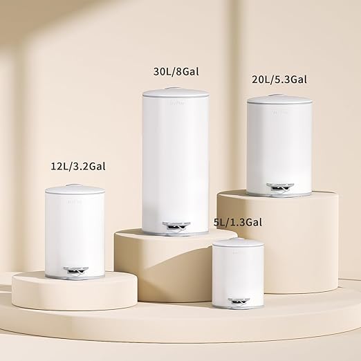 mVm Kitchen Trash Can5.3 Gallon/20 Lliter Step Round Trash Can with Lid and Foot PedalAnti-FingerprintSoft-Close.Stainless Steel Garbage Can for BathroomBedroomOfficeLiving Room (Matte White)