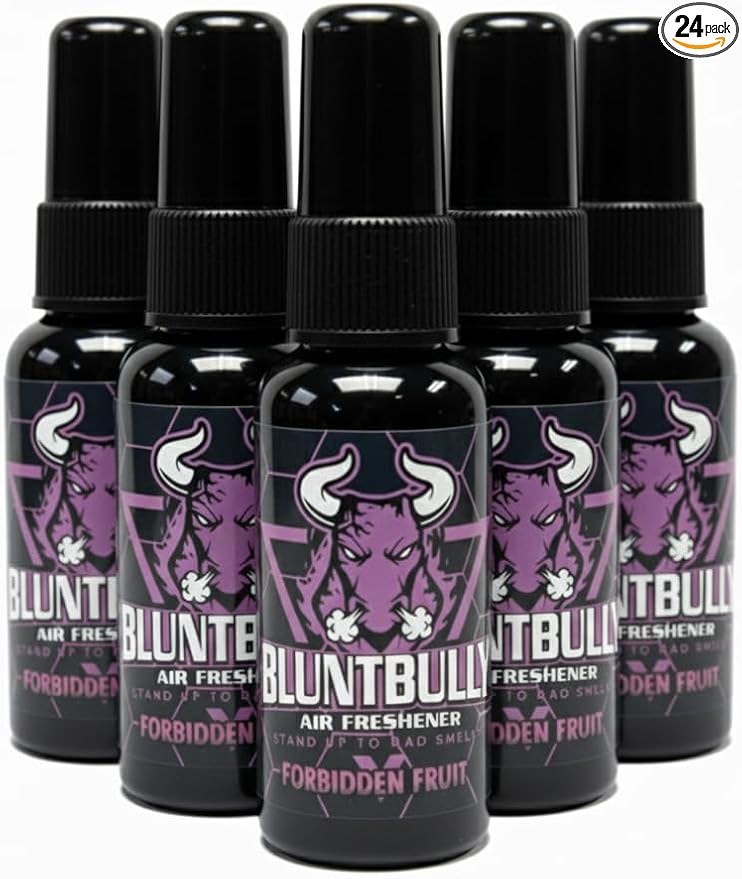 Blunt Bully Air Freshener (Forbidden Fruit) Premium Oil Based Air Freshener Spray. Long-Lasting Room Bathroom Office &amp Car Scent | Eliminates Odors from Smoke Pets &amp More (Pack of 24)