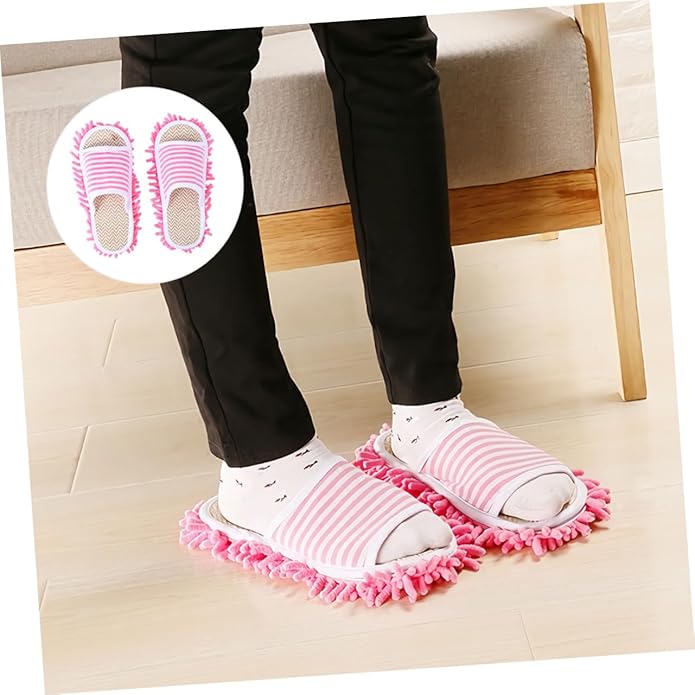 FRCOLOR 2pairs Men and Women Home Slippers Washable Mop Shoes Striped Design Comfortable Cleaning Socks for Floor