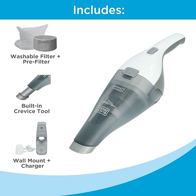 BLACK+DECKER dustbuster Cordless Handheld Vacuum Portable Car Vacuum Cordless Rechargeable Wall Mount Strong Suction QuickClean (HNVC215B10)