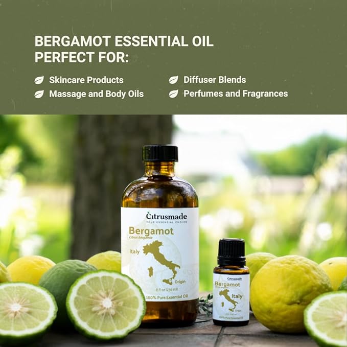 Bergamot Essential Oil - Direct from Citrusmade in Sicily- Pure Essential Oil for Diffusers and Aromatherapy | 100% Pure Therapeutic Grade (8oz)