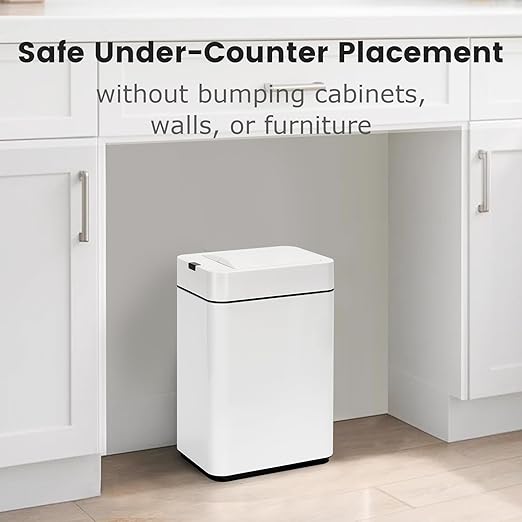 Sensor Trash Can with Butterfly Lid 2.6 Gallon Rectangular Automatic Garbage Can Stainless Steel Trash Bin Slim Waterproof Wastebaskets with Lid Soft Close for Under Counter White