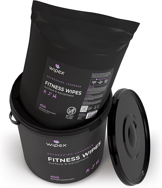 Wipex Gym Wipes Bucket Refill – EWG Verified 400 Ct Plant-based Fitness Equipment Wipes Lavender and Vinegar to Clean Surfaces Safe Yoga Mat Cleaner Gym Cleaner and Peloton