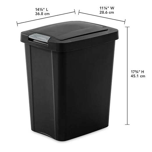 Sterilite 7.5 Gallon TouchTop Wastebasket with Lid That Opens with Touch Conceals Trash in The Kitchen Bathroom Mudroom or Office Black 12-Pack