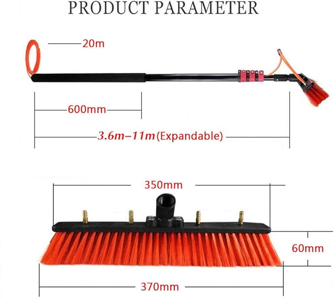 3.6-11M Water Fed Telescopic Brush Cleaning Photovoltaic and Solar Panels Washing Set Equipment Trucks Windows Window Glass Wall Suitable for Photovoltaic Panel Cleaning24FT/7.2M