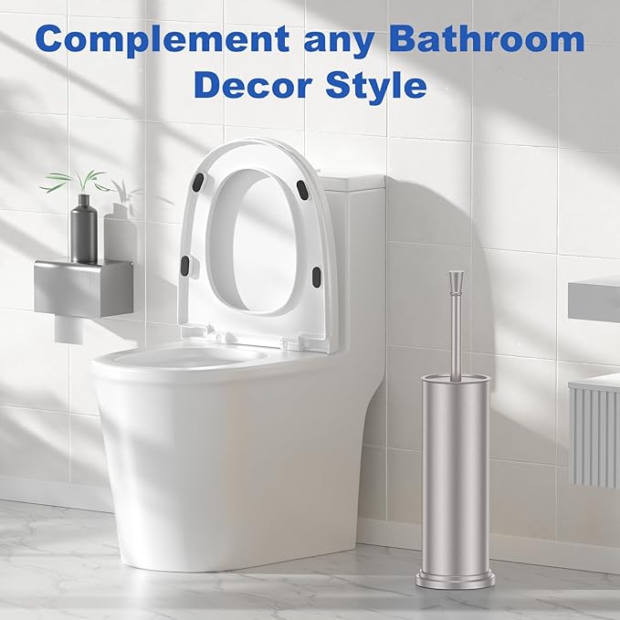 Toilet Brush and Holder Set：304 Stainless Steel Heavy Duty Toilet Bowl BrushRemovable Inner Bowl and Splash ProtectionBathroom Toilet Brush-Dense Bristles for Through Cleaning