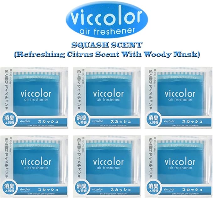 6-pack Viccolor Squash (Refreshing Citrus Scent With Woody Musk Fragrances) Car Luxury Air Freshener JDM Genuine Diax Japan for Home/office/Auto/Rv