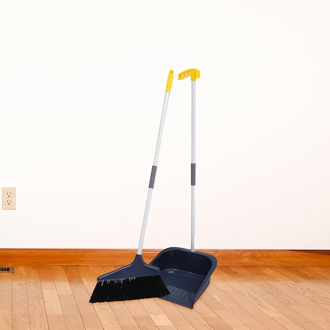 Lurrose Broom and Dustpan Set Broom with Dustpan Combo Set Upgrade Broom Long Handle Broom Broomstick Standing Dust Pan for Home Kitchen Lobby Floor Cleaning