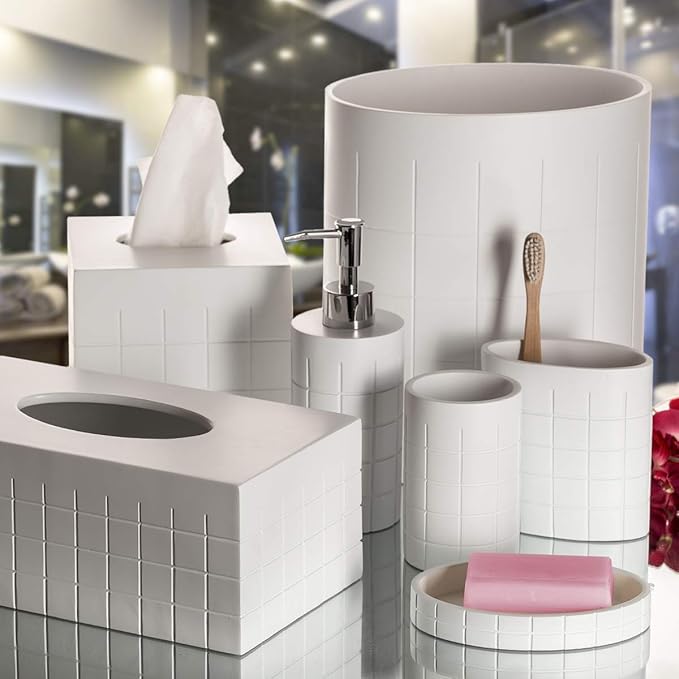 Creative Scents Polar White Tissue Box Cover Square – Decorative Tissue Holder for Bathroom Tissue Box Holder with Wide Opening - White Bathroom Accessories