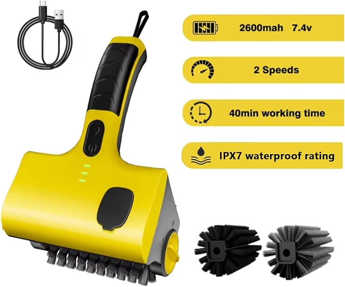 Grill Cleaning Robot with Water Tank 2 Removable Brush Heads 2 Speed Settings Perfect for Grills Kitchen Counters Bathroom Tiles - Effortless Cleaning Solution