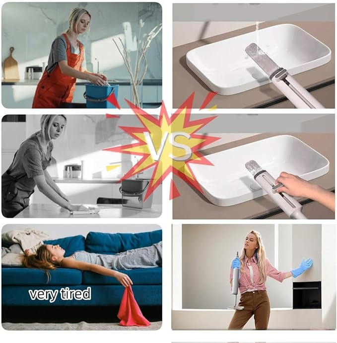 Mini Mop for Small Spaces Portable Self-Squeeze MopSmall Dust Mop Desktop Cleaning Short Handle Mop for RV Bathroom Kitchen with Crevice BrushSilicone Squeegee &amp 2 Reusable Microfiber Pads