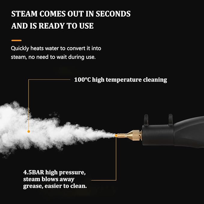 2500w Handheld High Temp Portable Cleaning Machine Steam Cleaner Natural Steam Cleaner with 3 Brush Heads 6-Level Air Output Adjustment Portable Multipurpose Steam Cleaner for Kitchen FurnitureCar