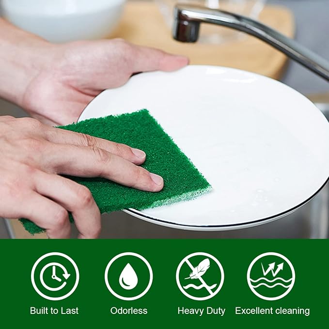 YoleShy 80 PCS Scouring Pad Dish Scrubber Scouring Pads4 x 6 inch Green Reusable Household Scrub Pads for Dishes Kitchen Scrubbers &amp Metal Grills