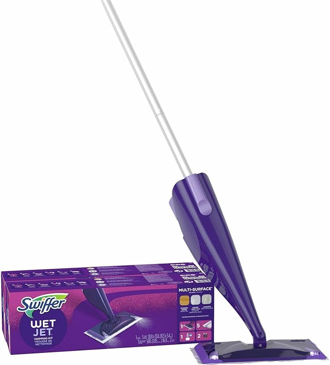 Swiffer 92811CT WetJet Mop Starter Kit 46-Inch Handle Silver/Purple 2/Carton