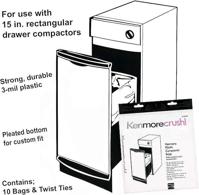 Heavy Duty Trash Compactor Bags - 60 Count - Fits All 15-inch Rectangular Drawer Compactors - Made in the USA
