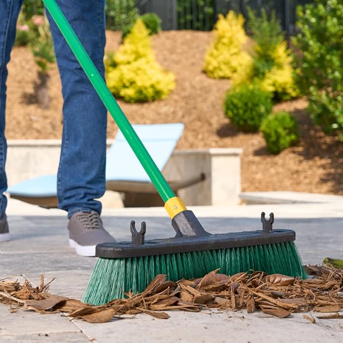 Quickie Bulldozer 18-Inch Multi-Surface Push Broom Green Heavy-Duty with Swivel Hang-Up Feature Perfect for Indoor and Outdoor Cleaning Sweeping Sidewalks &amp Warehouses