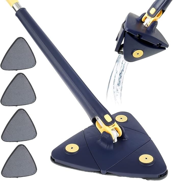 360 Degree Rotating Triangle Cleaning Mop Rotating Adjustable Cleaning Mop 4 Reusable Washable Pads 12027