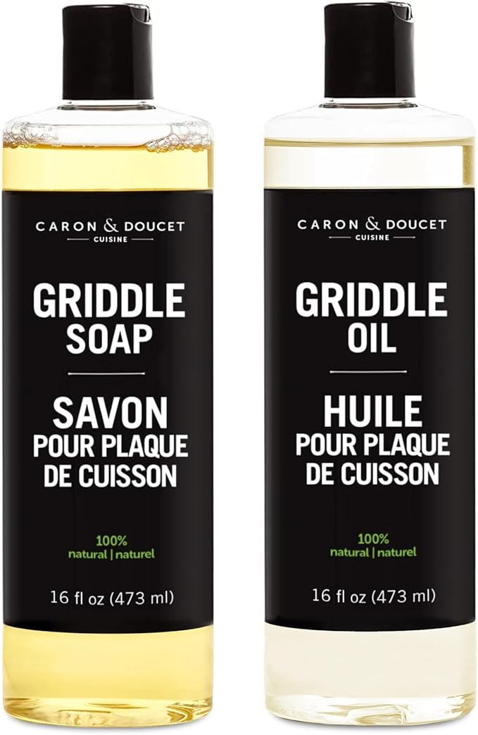 CARON &amp DOUCET - 100% Plant-Based Griddle Cleaning Set: Seasoning Oil &amp Soap for Washing Restoring &amp Seasoning Griddles!