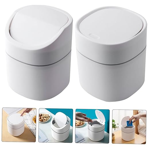 Healifty 2Pcs Small Waste Basket with Lid Odorless Plastic Desktop Trash Can Garbage Can for Kitchen Living Room Bedroom and Office Compact Wastebasket for Tidy Spaces