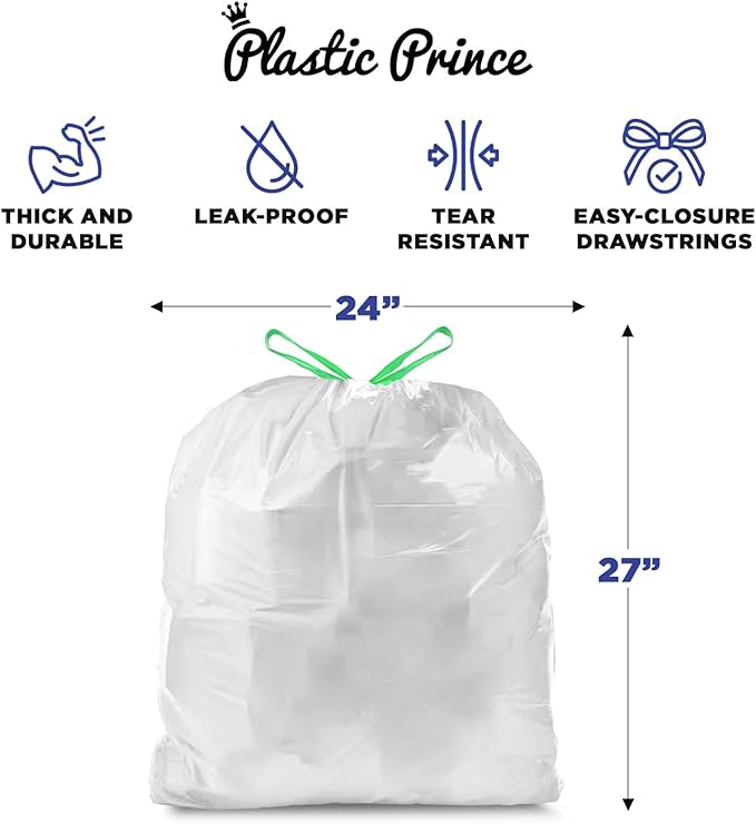13 Gallon Trash Bags Tall Kitchen Drawstring Trash Bags 0.8 Mil Garbage Bags White 200 Count