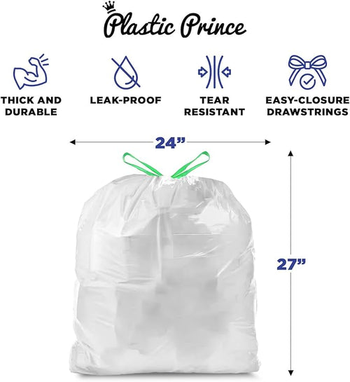 13 Gallon Trash Bags Tall Kitchen Drawstring Trash Bags 0.8 Mil Garbage Bags White 200 Count