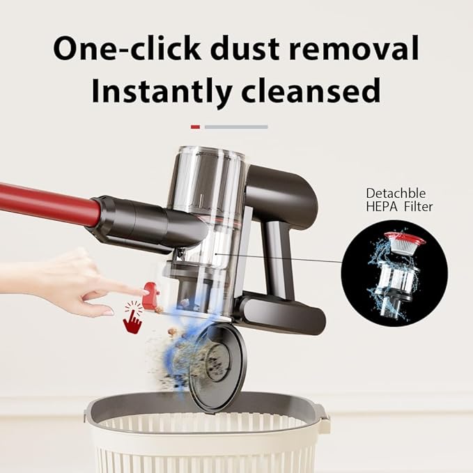 VEAVON House Cordless Vacuum Cleaner Lightweight Stick Cleaner 6-in-1 46KPa Powerful Suction for All Home 300W 45 Min Runtime GreenLight Dust Detection for Carpets Handheld Cleaner Car Accessories